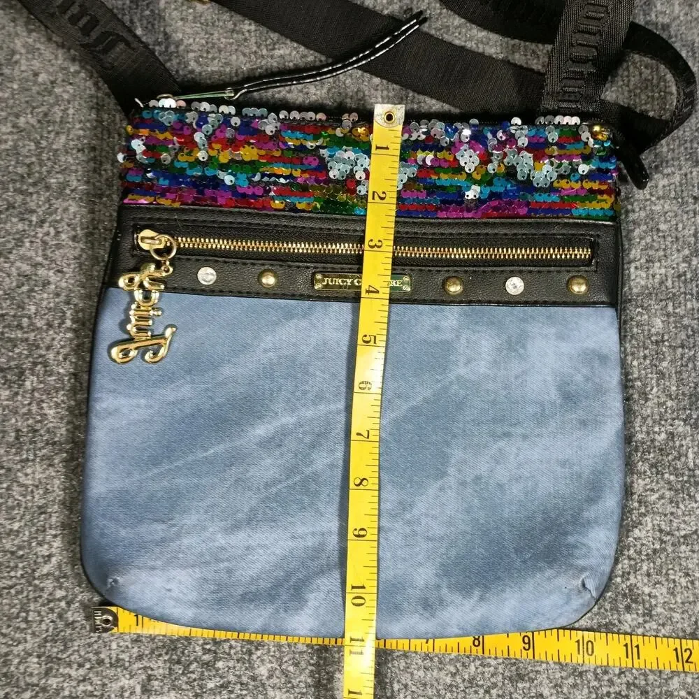 Juicy Couture Crossbody Bag Blue Sequin Studded Logo Strap - Picture 5 of 6